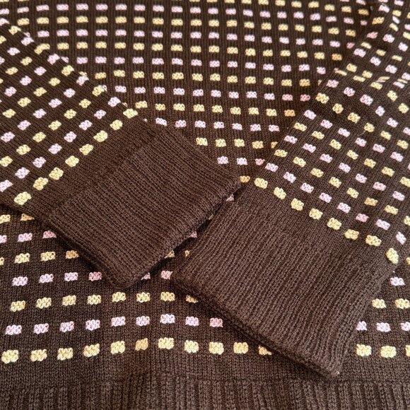 VTG San Remo Dark Brown Heritage Checkered Sweater Shawl Button Collar L - Picture 11 of 15